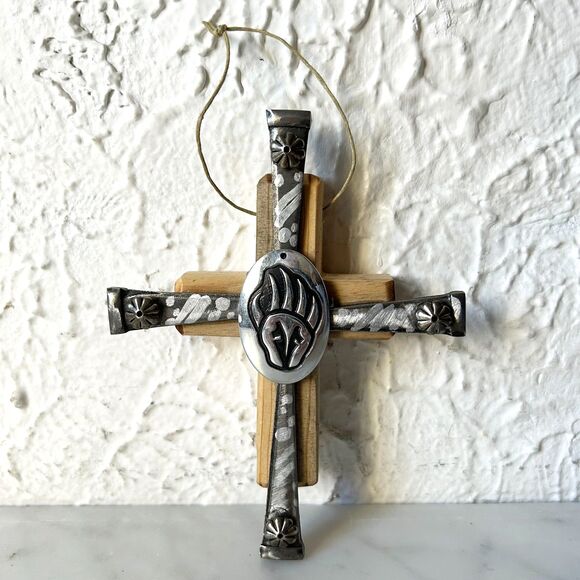 Hanging Cross Wood/Silver Hopi Bear Claw - Native American Artist Kenny Gallegos - Picture 2 of 7